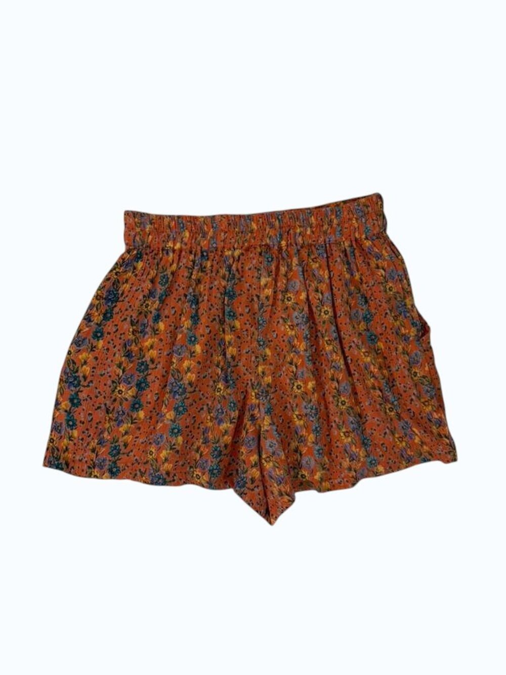 Angie Rust Floral Boho Shorts Size M 100% Rayon Pockets - Picture 6 of 8